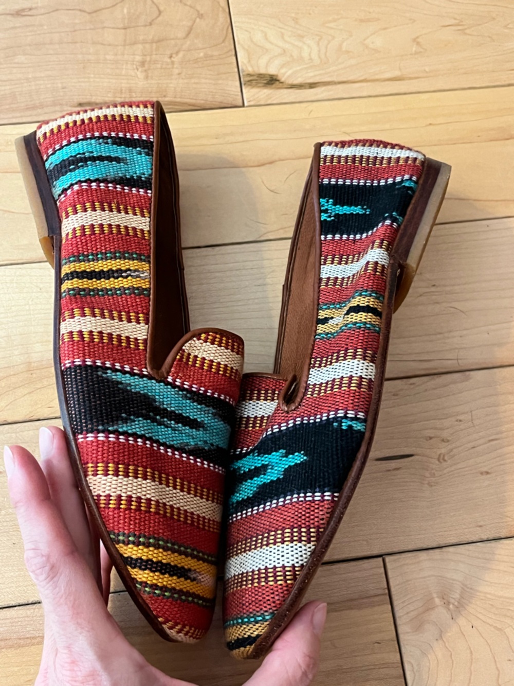 Teysha Striped Woven Flat Loafers in Red, Turquoise & Black size eight (8) - Picture 3 of 8